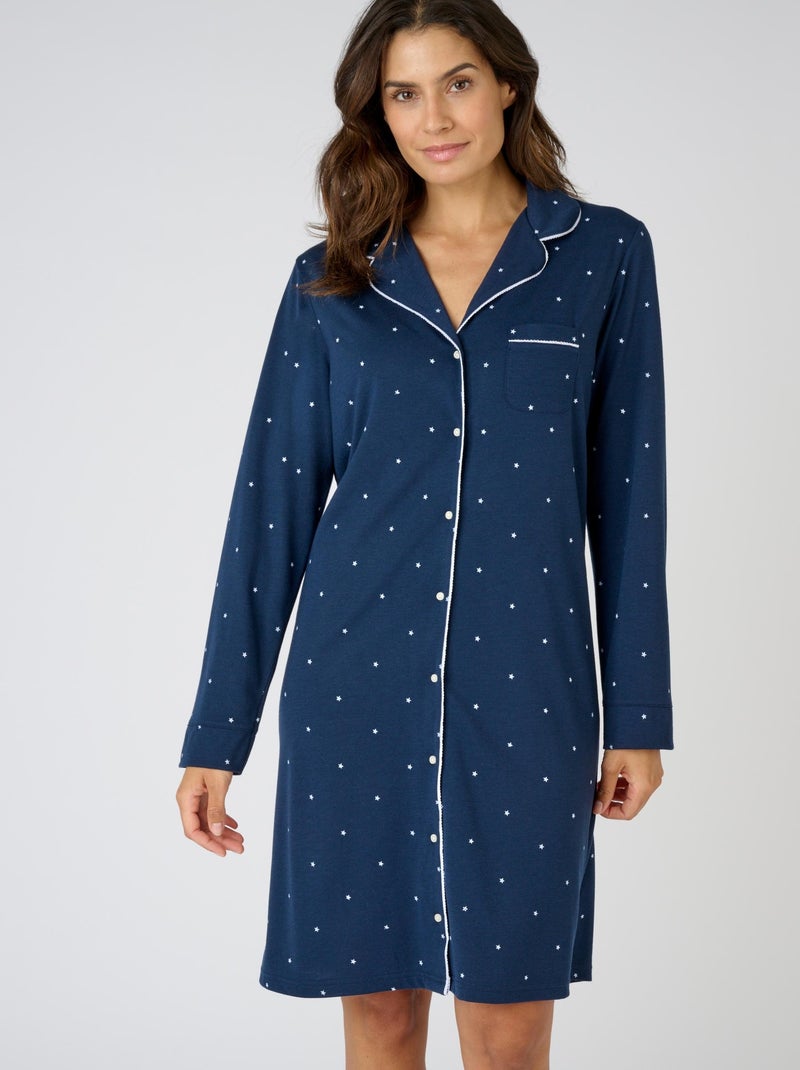 Chemise de nuit boutonnée Thermolactyl - Damart Bleu marine - Kiabi