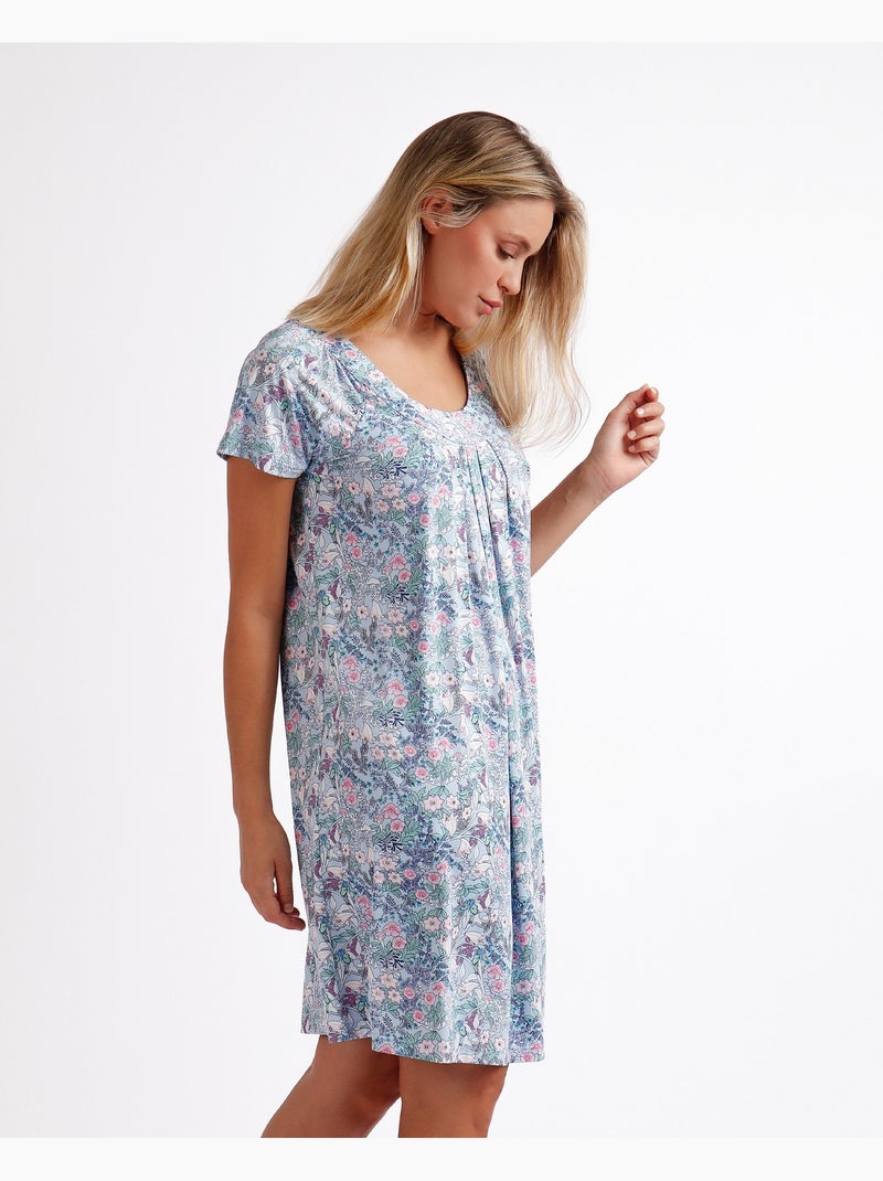 Chemise de nuit classique à manches courtes et imprimé floral pour femme ADMAS GARDEN Bleu - Kiabi