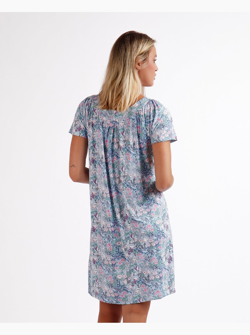 Chemise de nuit classique à manches courtes et imprimé floral pour femme ADMAS GARDEN Bleu - Kiabi