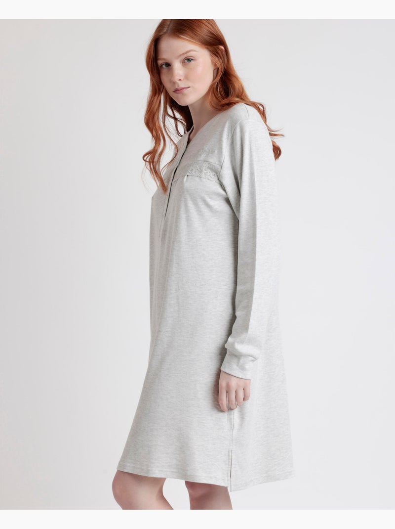 Chemise de nuit classique d'hiver à manches longues pour femme ADMAS CLASSIC Gris perle - Kiabi