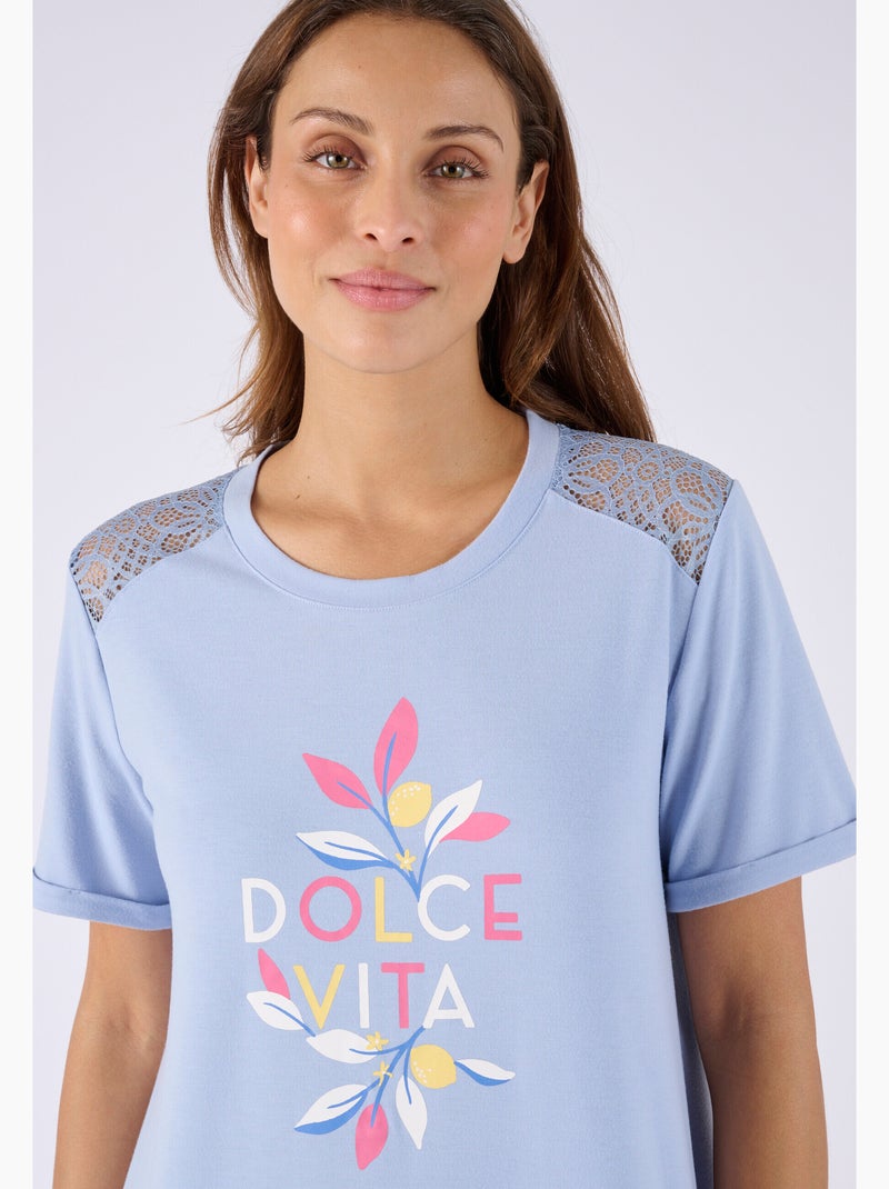 Chemise de nuit Climatyl dentelle - Damart Bleu - Kiabi