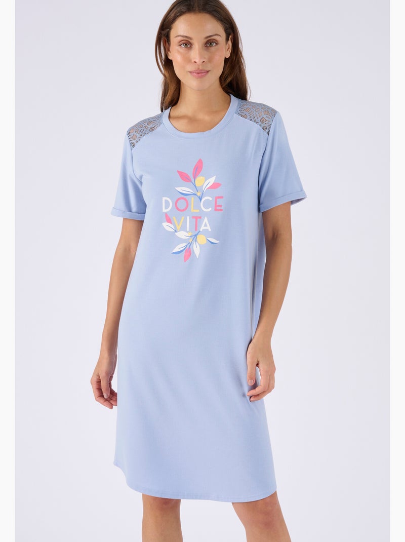 Chemise de nuit Climatyl dentelle - Damart Bleu - Kiabi