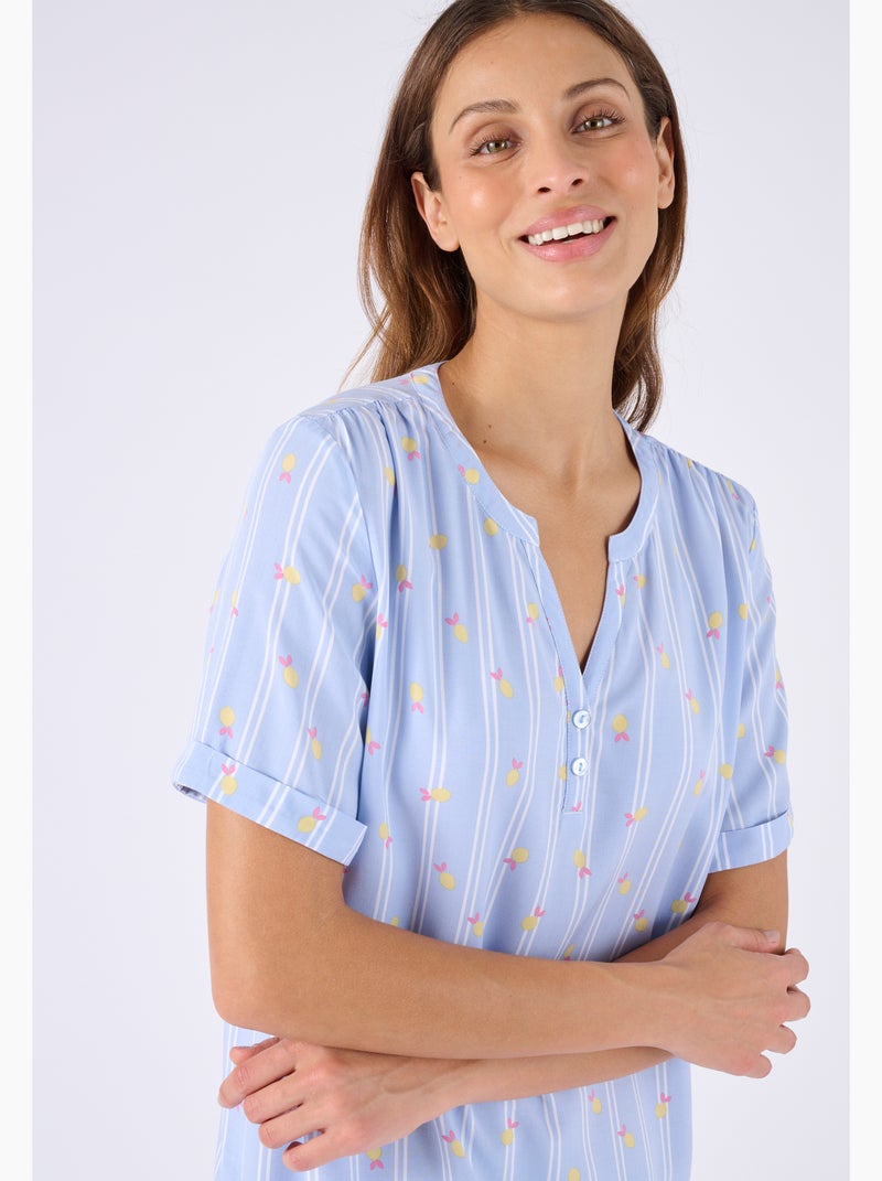 Chemise de nuit Climatyl en pure viscose - Damart Bleu - Kiabi