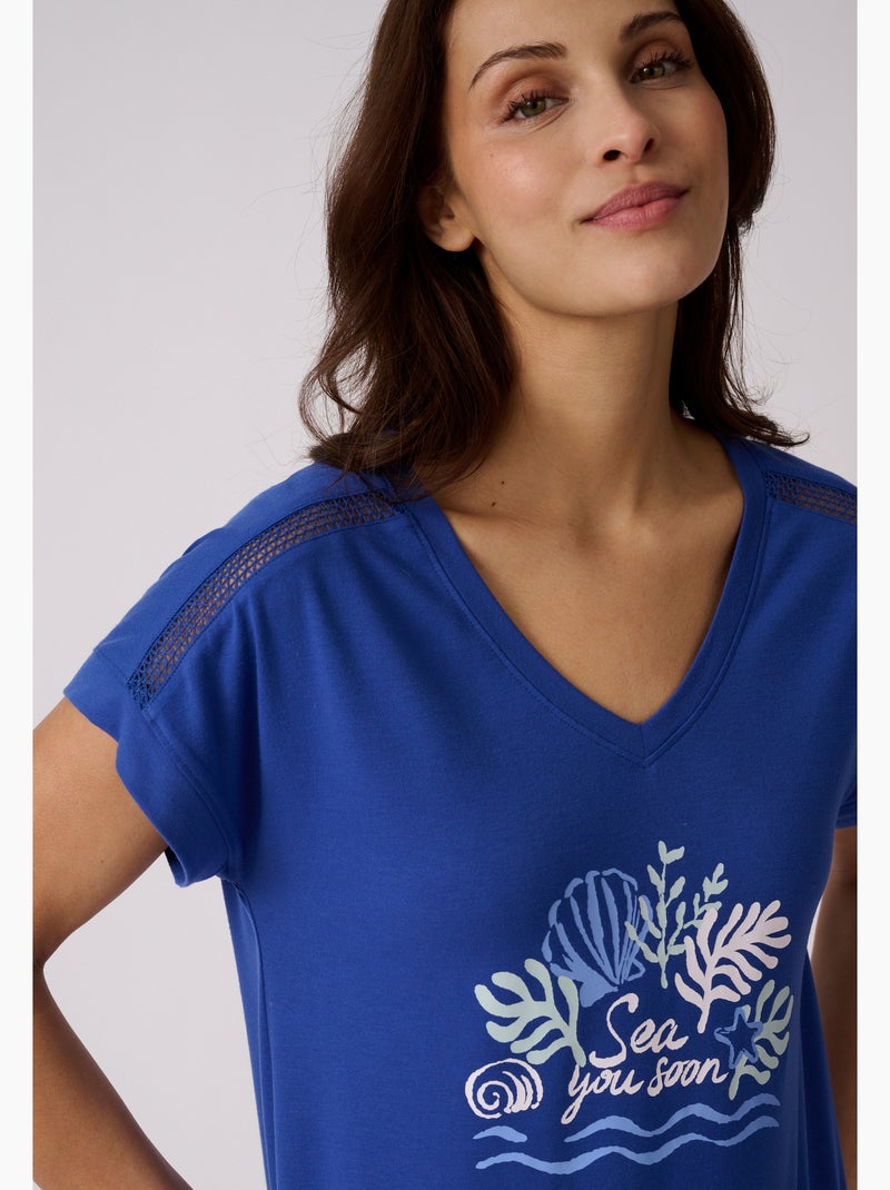 Chemise de nuit climayl en maille jersey - damart Bleu - Kiabi