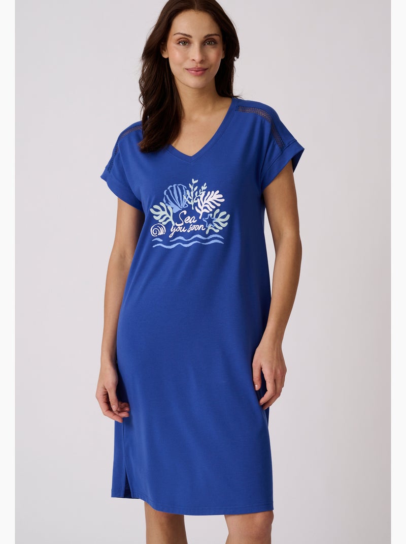 Chemise de nuit climayl en maille jersey - damart Bleu - Kiabi