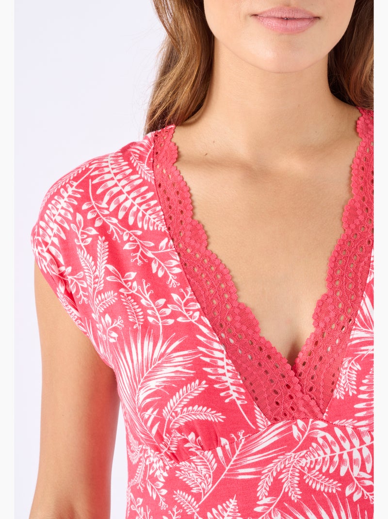 Chemise de nuit col dentelle - Damart Rose - Kiabi