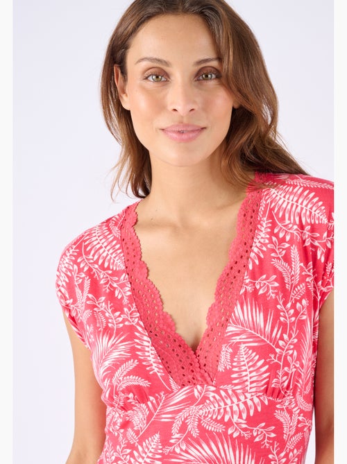 Chemise de nuit col dentelle - Damart - Kiabi