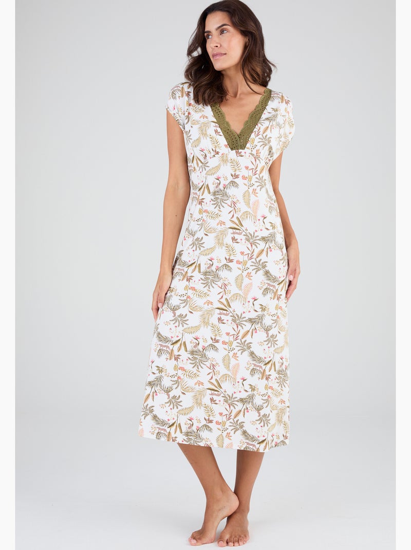 Chemise de nuit col dentelle - Damart Vert - Kiabi