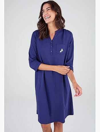 Chemise de nuit col tunisien en pur coton - Damart