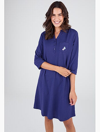 Chemise de nuit col tunisien en pur coton - Damart