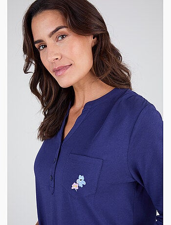 Chemise de nuit col tunisien en pur coton - Damart
