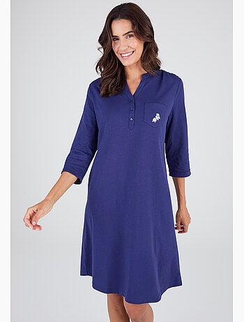 Chemise de nuit col tunisien en pur coton - Damart