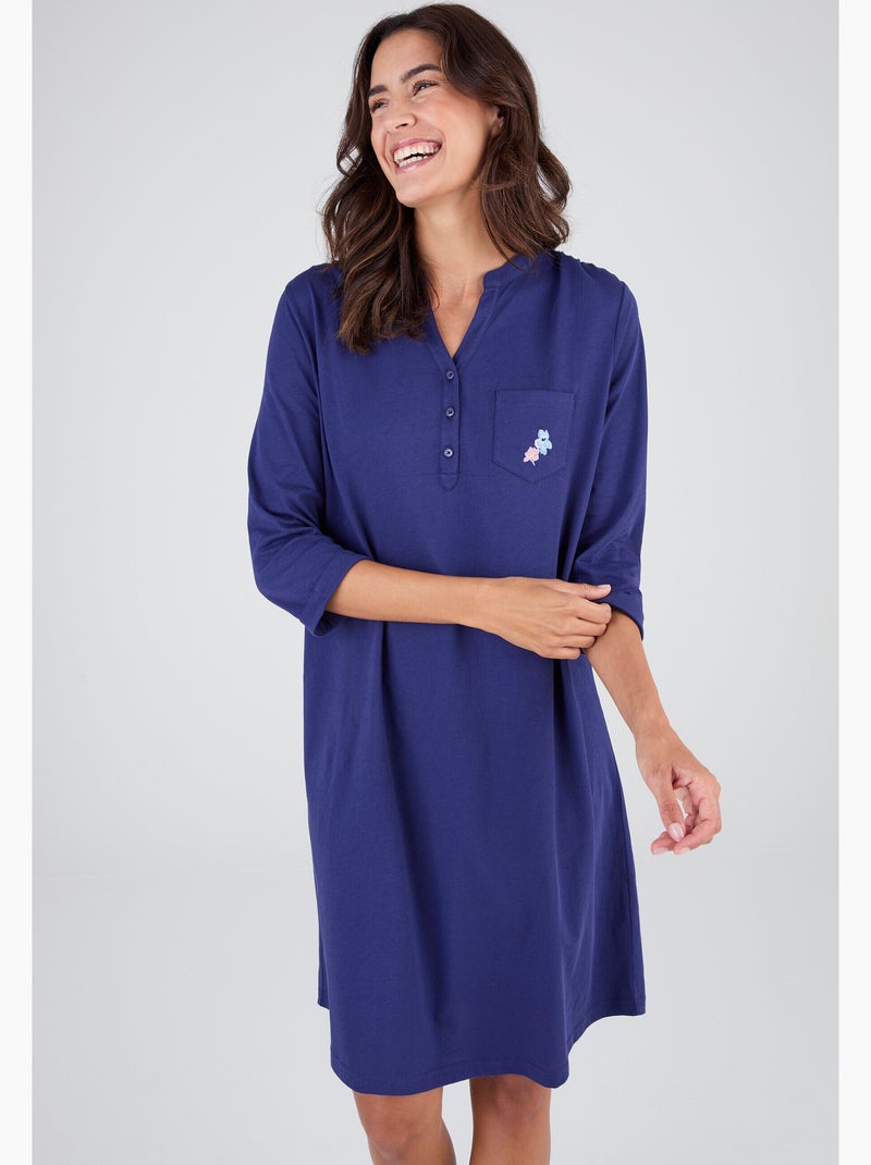 Chemise de nuit col tunisien en pur coton - Damart Gris foncé - Kiabi