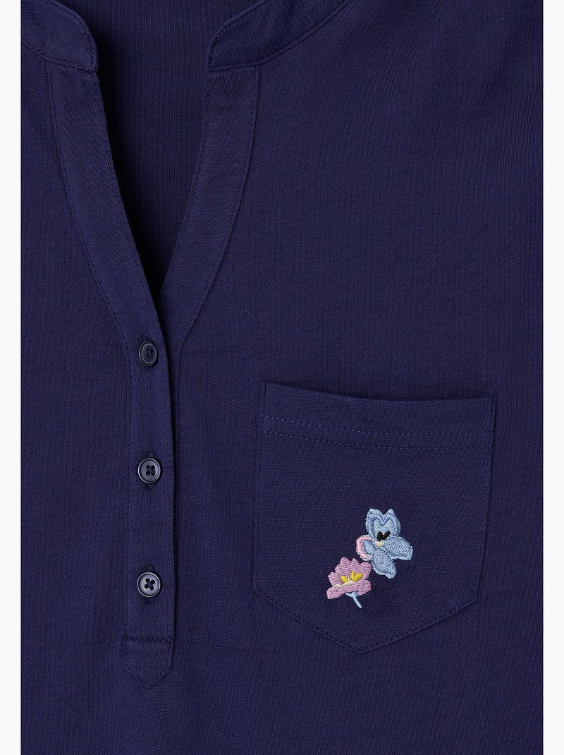 Chemise de nuit col tunisien en pur coton - Damart Gris foncé - Kiabi