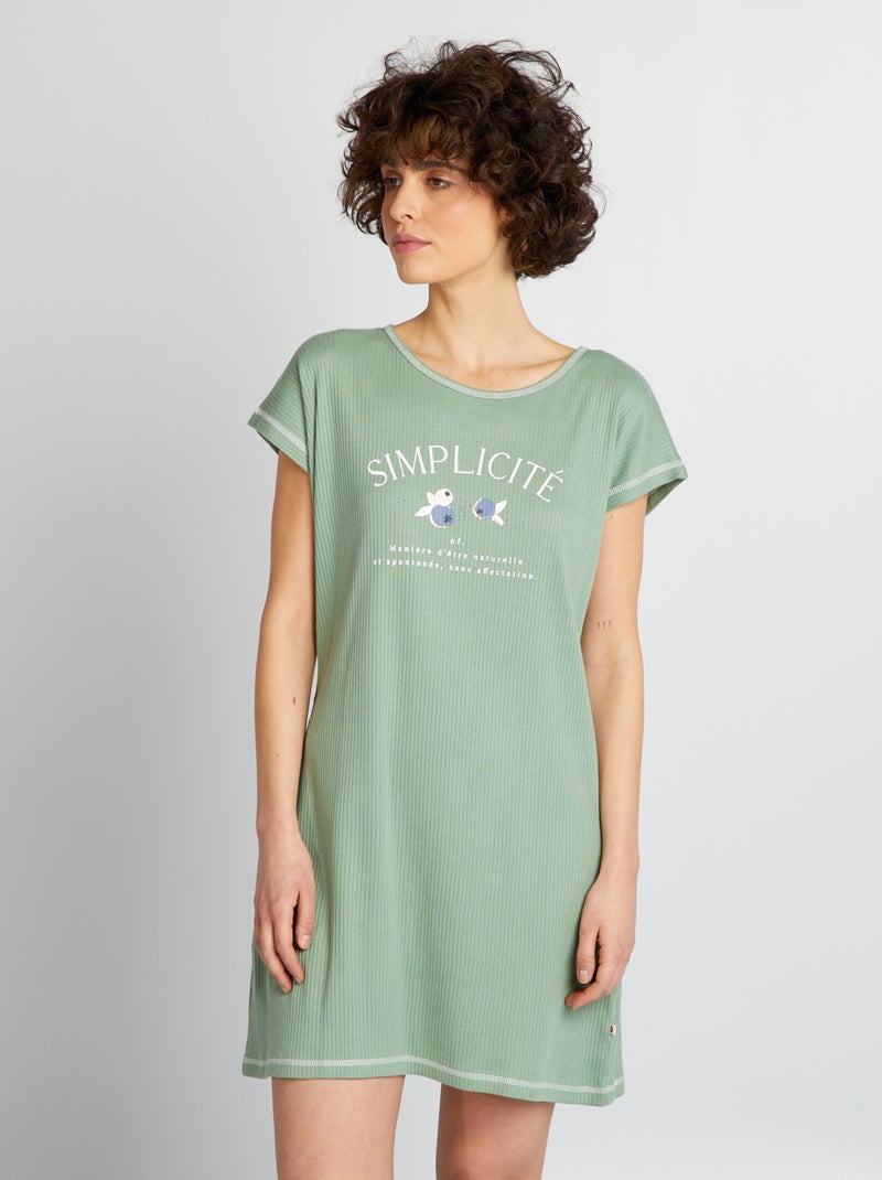 Chemise de nuit côtelée Vert - Kiabi