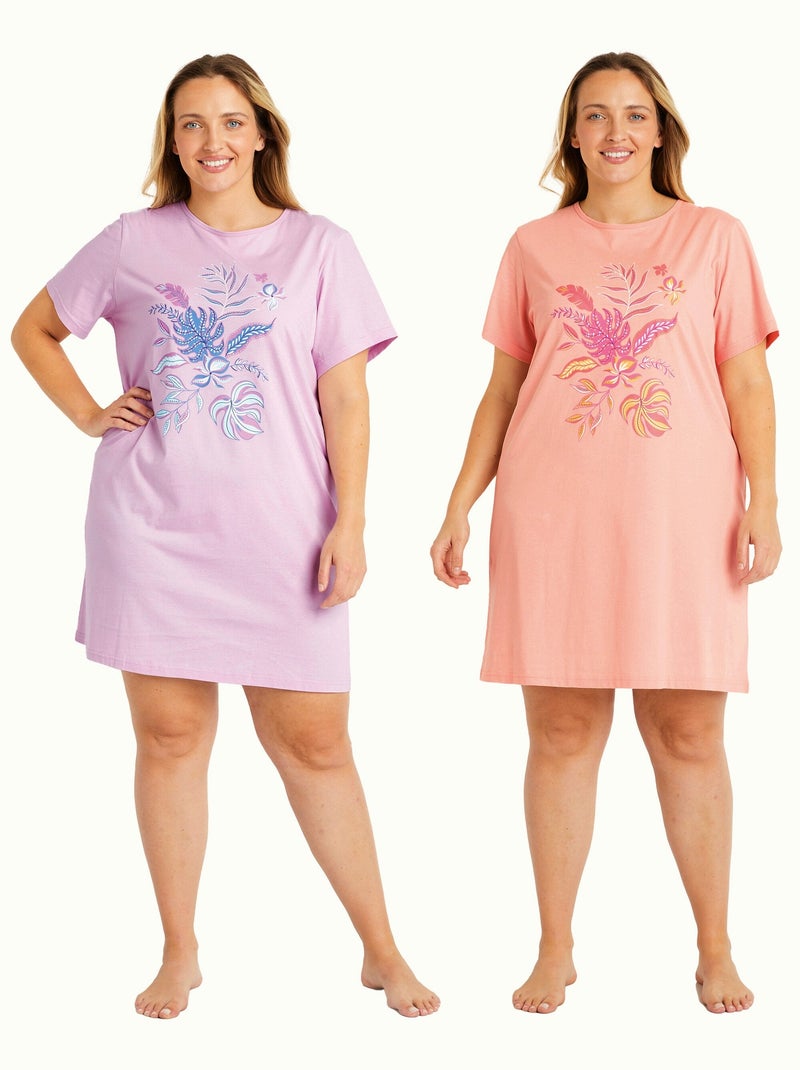 Chemise de nuit coton à motif - lot de 2 Violet - Kiabi