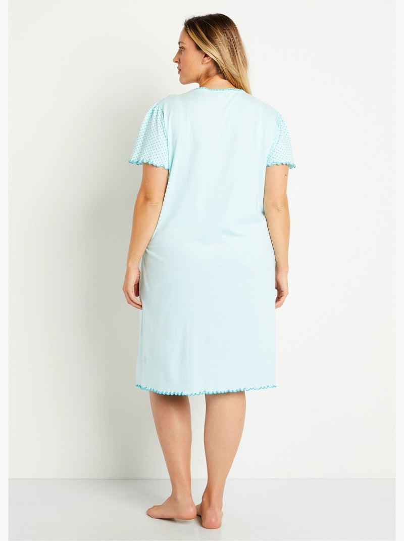 Chemise de nuit coton dentelle - Afibel Bleu aqua - Kiabi