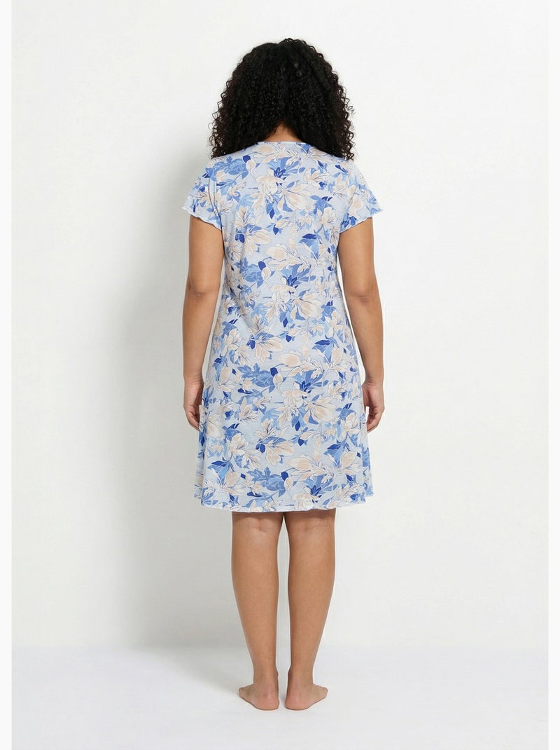 Chemise de nuit coton dentelle - Afibel Bleu - Kiabi