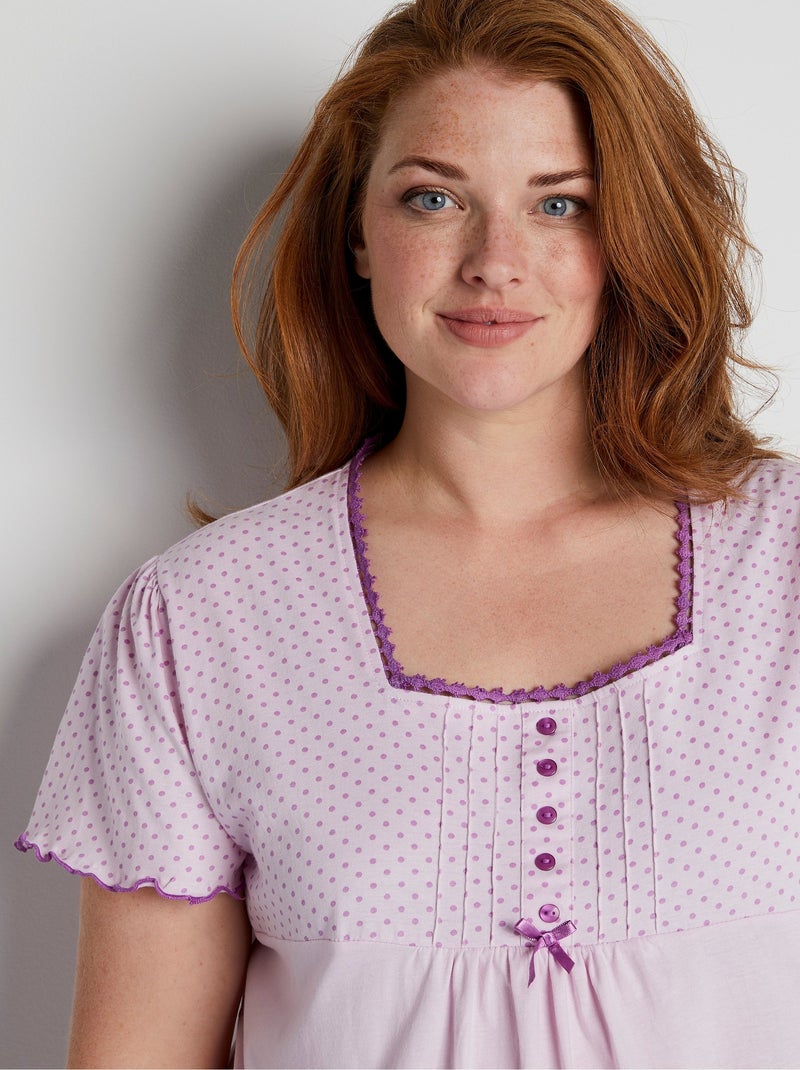 Chemise de nuit coton dentelle - Afibel Violet - Kiabi