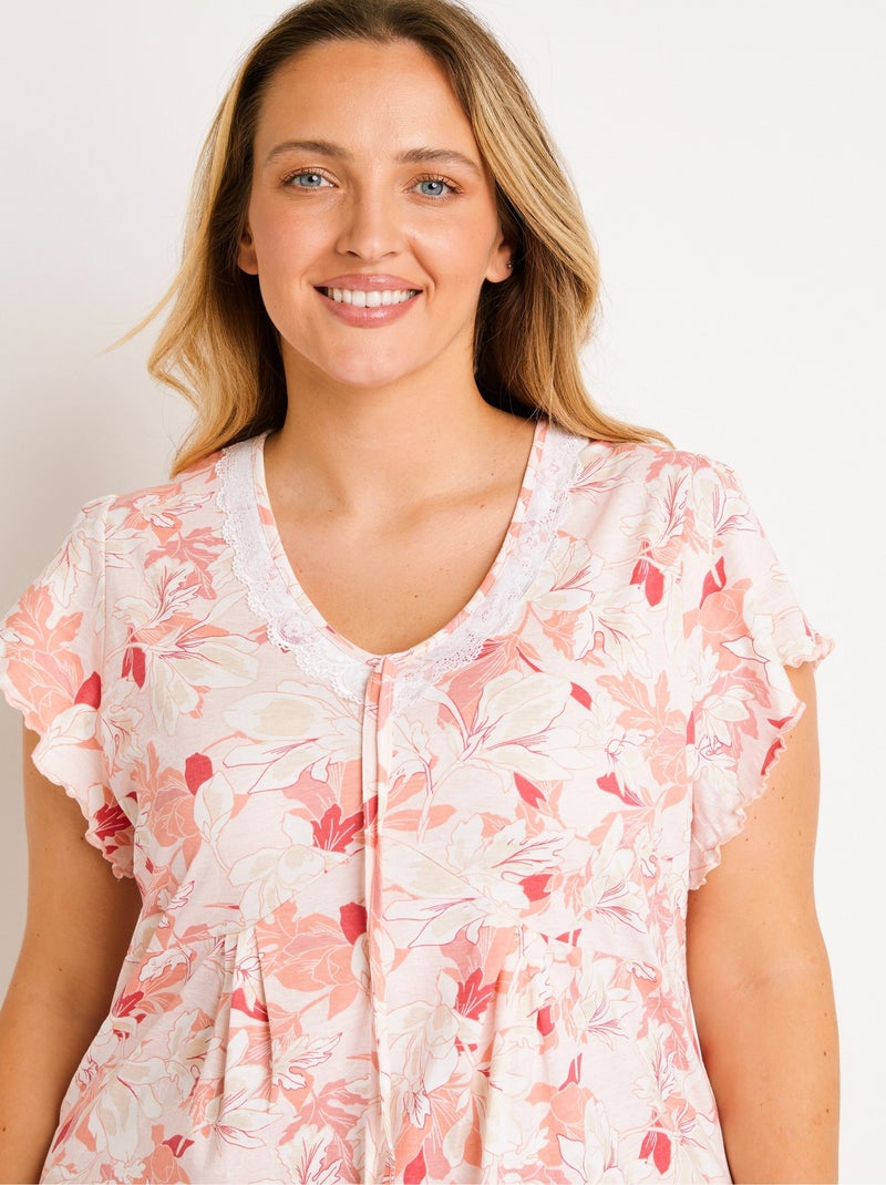 Chemise de nuit coton dentelle Rose - Kiabi