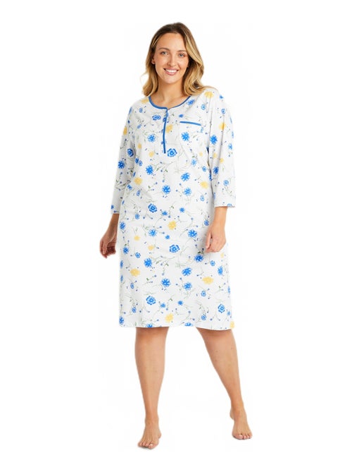 Chemise de nuit coton fleuri manches 3/4 - Kiabi