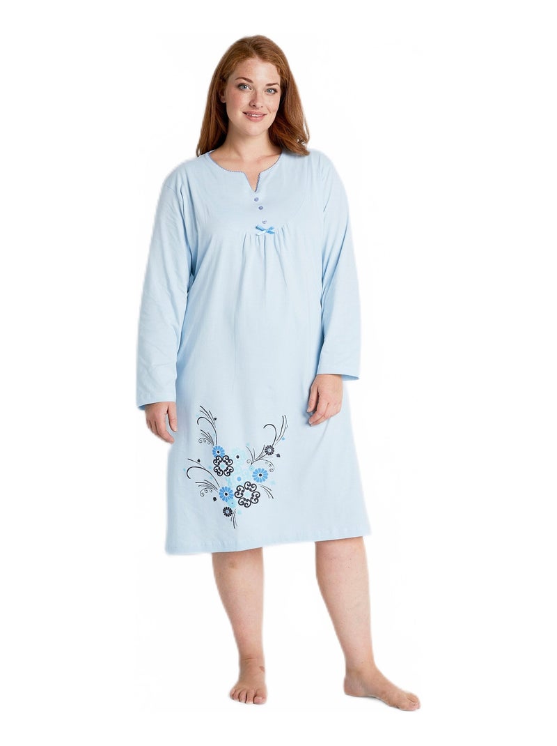 Chemise de nuit coton grande taille Bleu ciel - Kiabi