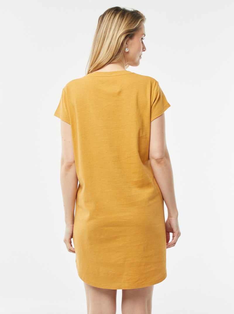 Chemise de nuit coupe tee-shirt en lin mélangé Moutarde - Kiabi