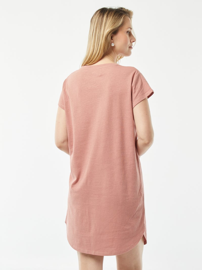 Chemise de nuit coupe tee-shirt en lin mélangé Vieux rose - Kiabi