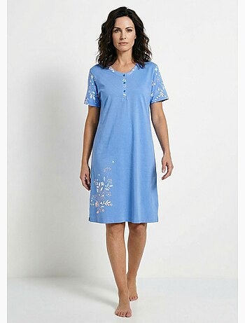 Chemise de nuit courte col tunisien coton - Afibel