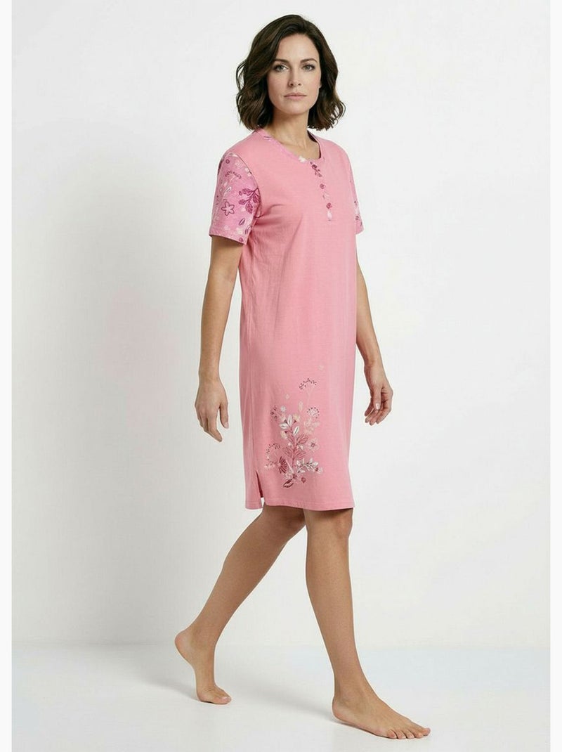 Chemise de nuit courte col tunisien coton - Afibel Corail - Kiabi