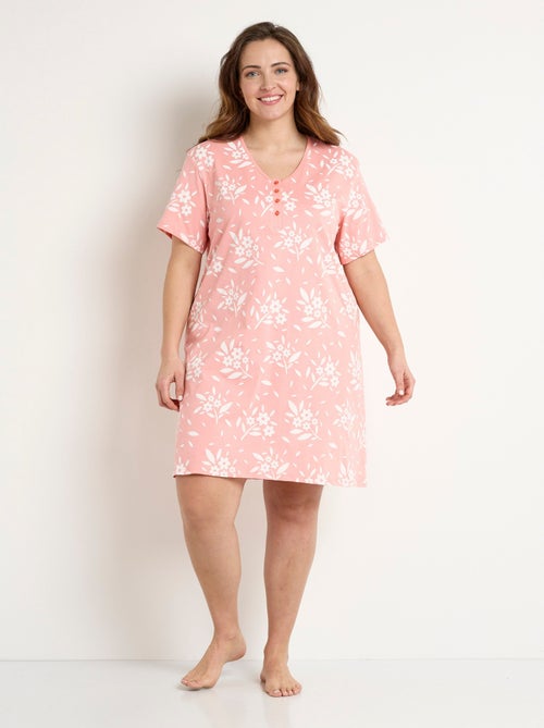 Chemise de nuit courte col V boutonné coton - Kiabi
