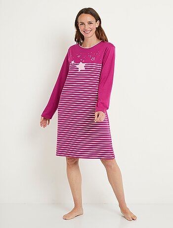 Chemise de nuit courte coton interlock uni rayé - Afibel