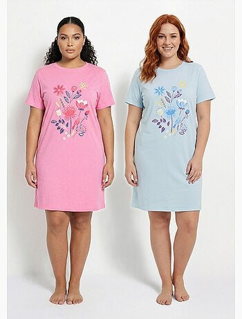 Chemise de nuit courte coton motif - lot de 2 - Afibel