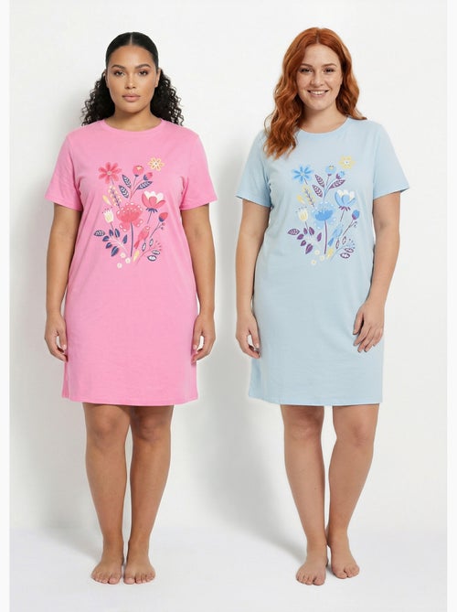 Chemise de nuit courte coton motif - lot de 2 - Afibel - Kiabi