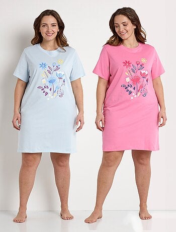 Chemise de nuit courte coton motif - lot de 2