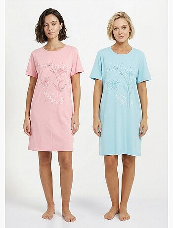 Chemise de nuit courte coton uni - lot de 2 - Afibel