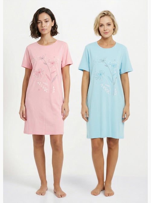 Chemise de nuit courte coton uni - lot de 2 - Afibel - Kiabi
