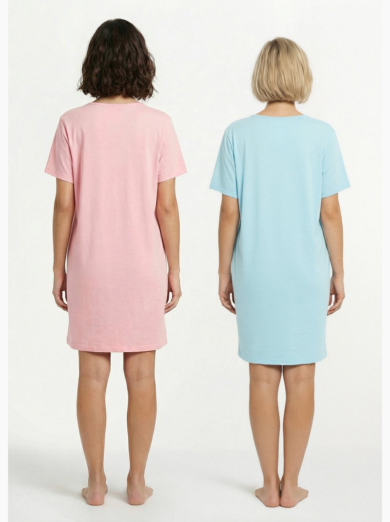 Chemise de nuit courte coton uni - lot de 2 - Afibel Multicolore - Kiabi