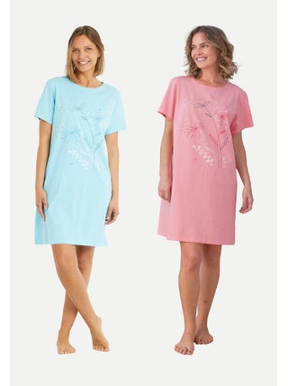 Chemise de nuit courte coton uni - lot de 2