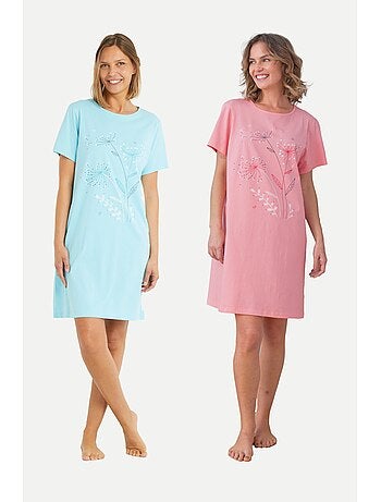 Chemise de nuit courte coton uni - lot de 2