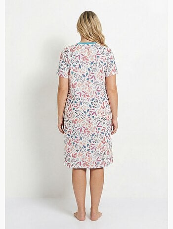 Chemise de nuit courte imprimée col tunisien - Afibel