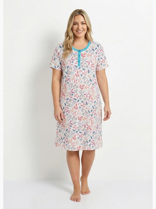 Chemise de nuit courte imprimée col tunisien - Afibel - Kiabi