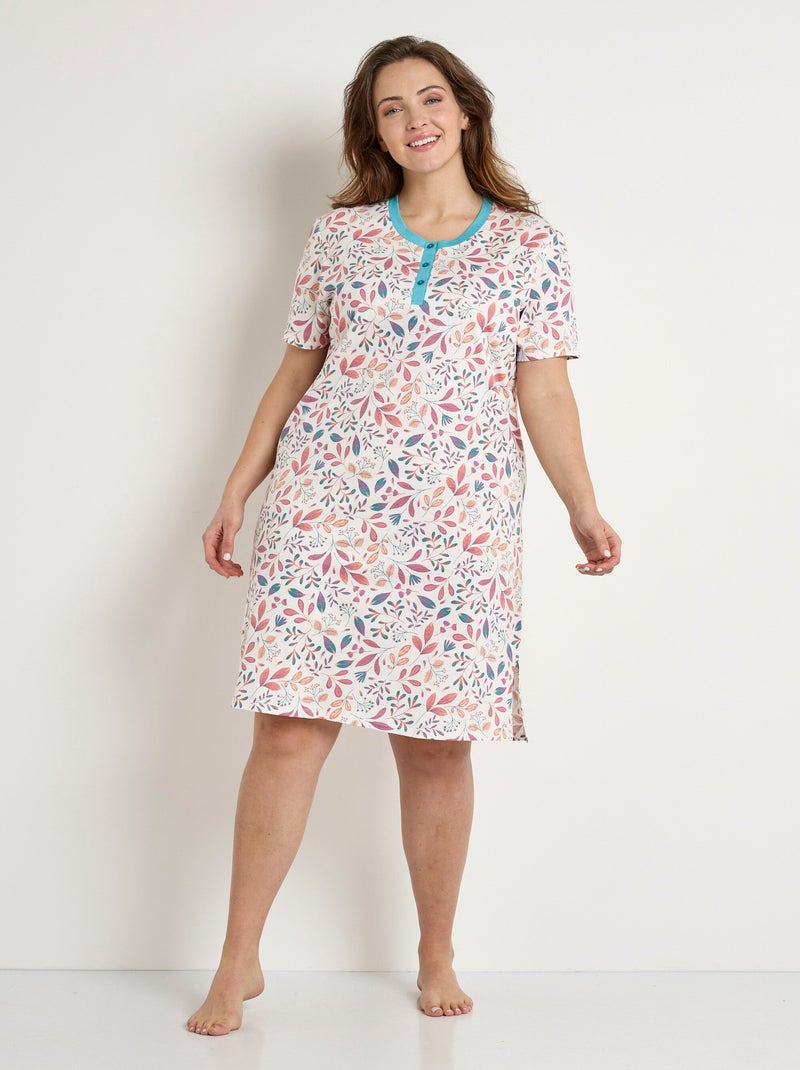 Chemise de nuit courte imprimée col tunisien Multicolore - Kiabi