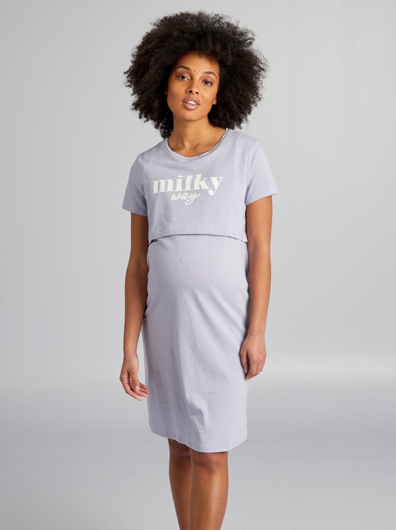 Chemise de nuit d'allaitement à message Bleu violet - Kiabi