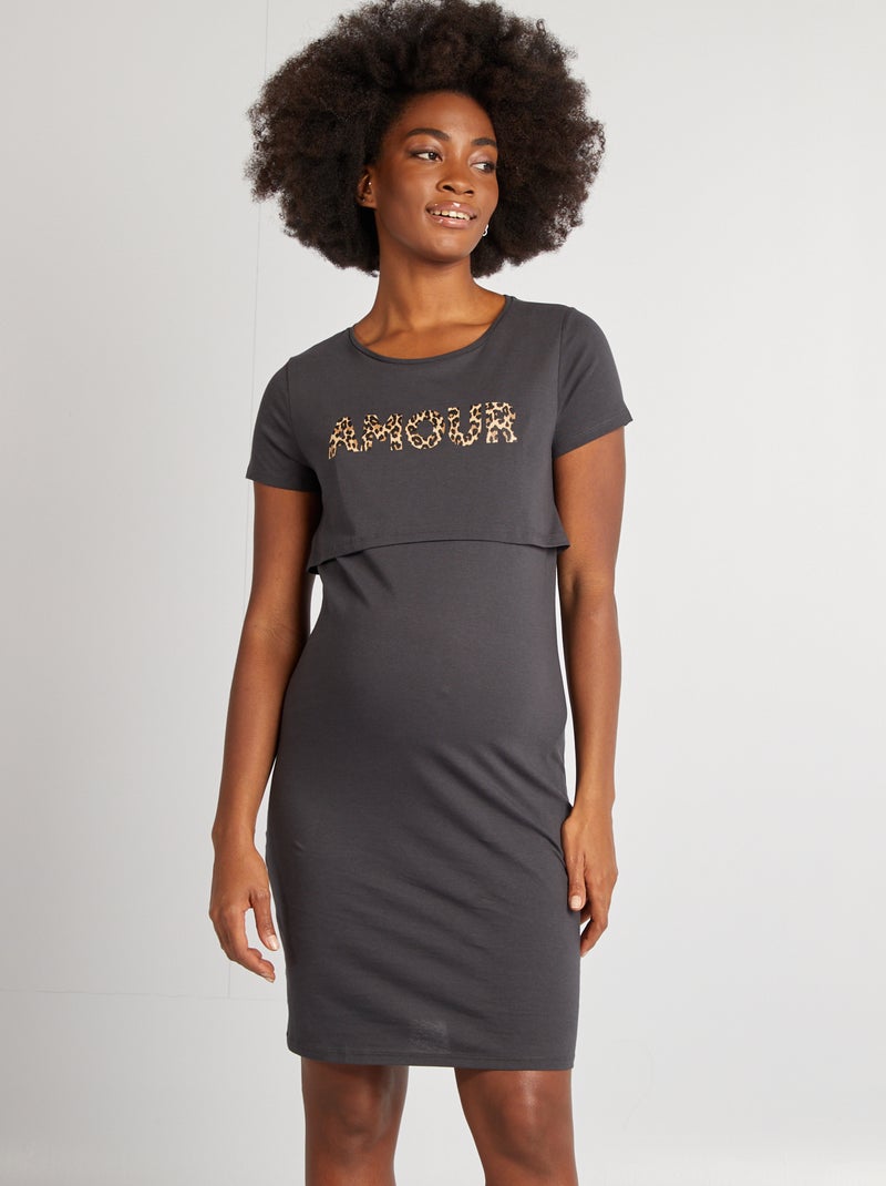Chemise de nuit d'allaitement à message Gris - Kiabi