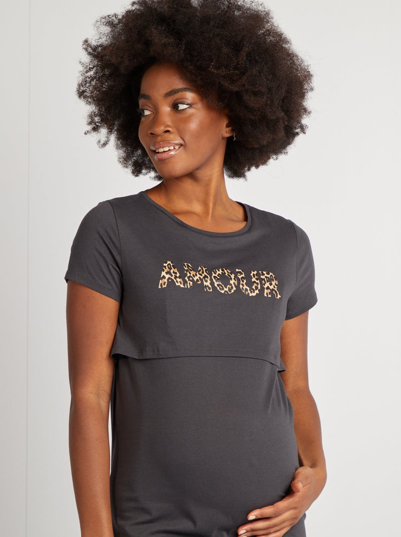 Chemise de nuit d'allaitement à message Gris - Kiabi