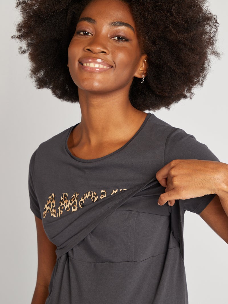 Chemise de nuit d'allaitement à message Gris - Kiabi