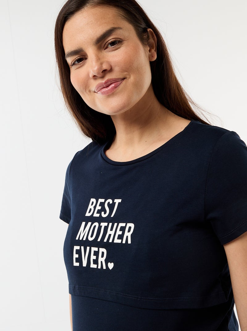 Chemise de nuit d'allaitement à message Noir - Kiabi