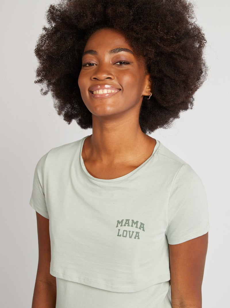 Chemise de nuit d'allaitement à message Vert - Kiabi