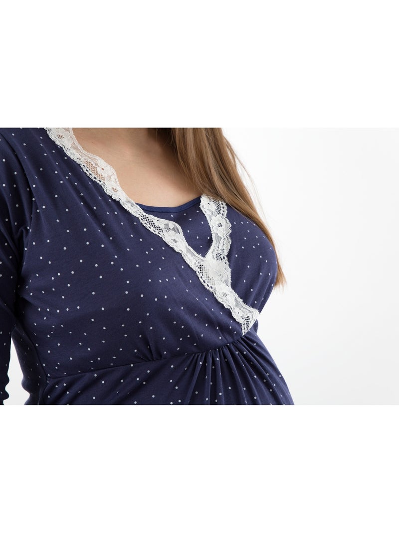 Chemise de nuit de grossesse de d'allaitement JULIETTE 'Bogema' Bleu Blanc - Kiabi